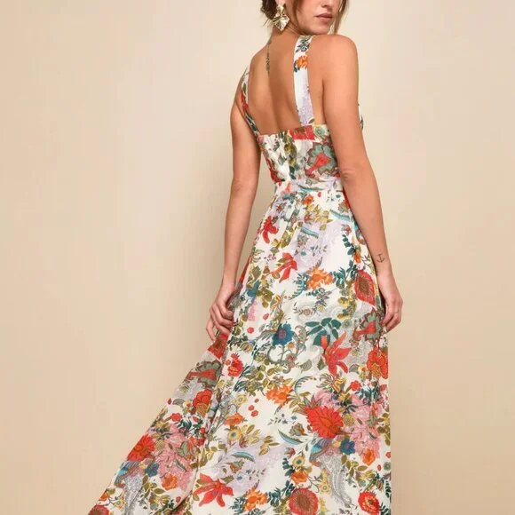 knee length dresses for ladies Country Fields Maxi Dress, Cream Floral – Everyday Chic Boutique